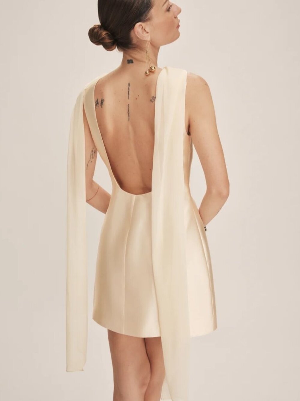 NEW Reformation Ecru Mini Scarf Detail Dress Butter Bridal Cream | US 2 UK 6